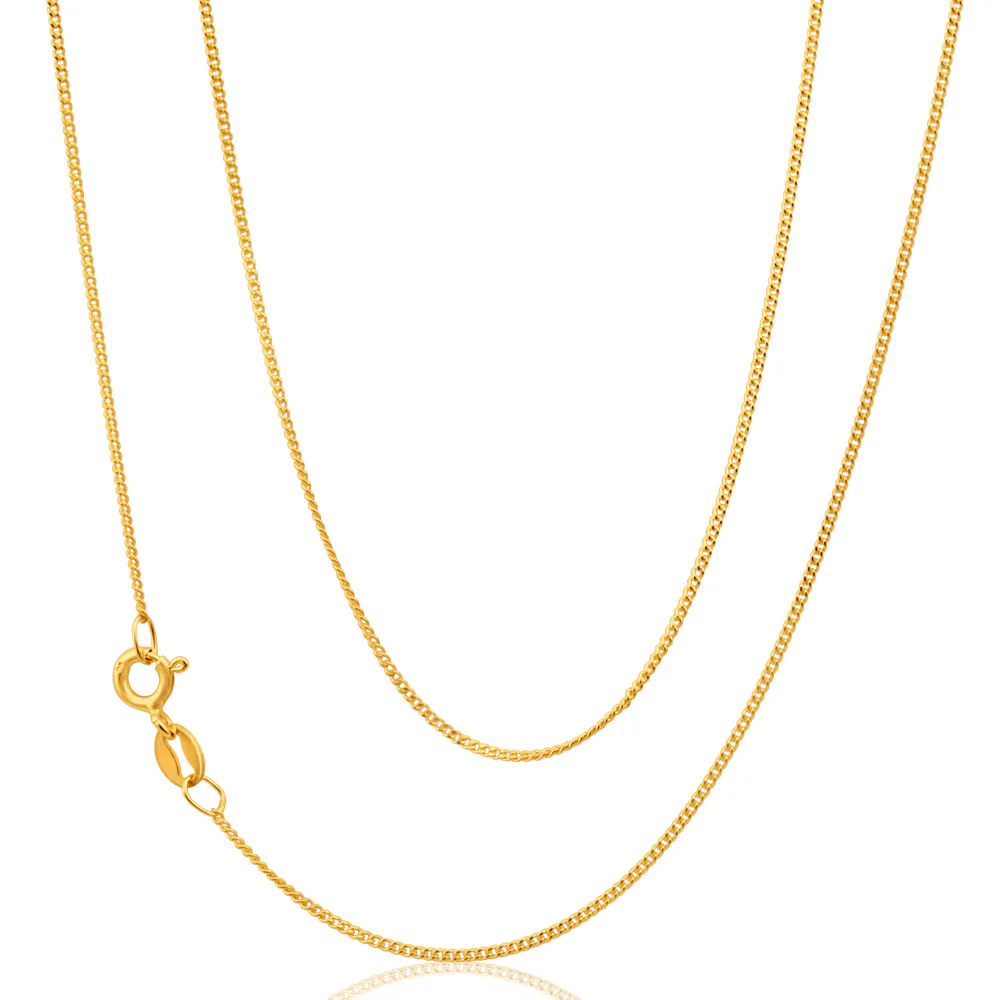 9ct Yellow Solid Gold Curb Chain 45cm 30 Gauge